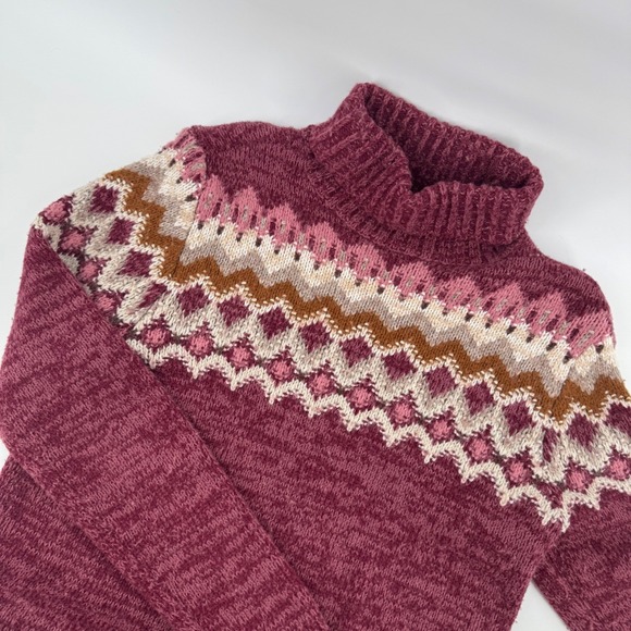 Lands' End Sweaters - Lands' EndFair Isle Turtleneck Sweater Womens Medium Burgundy Pink Nordic Knit